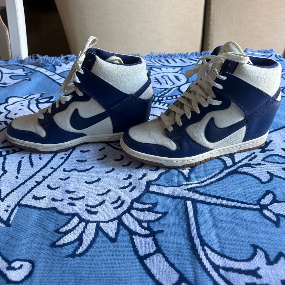 Nike Women's High Tops with lifted heels - Blue and Cream